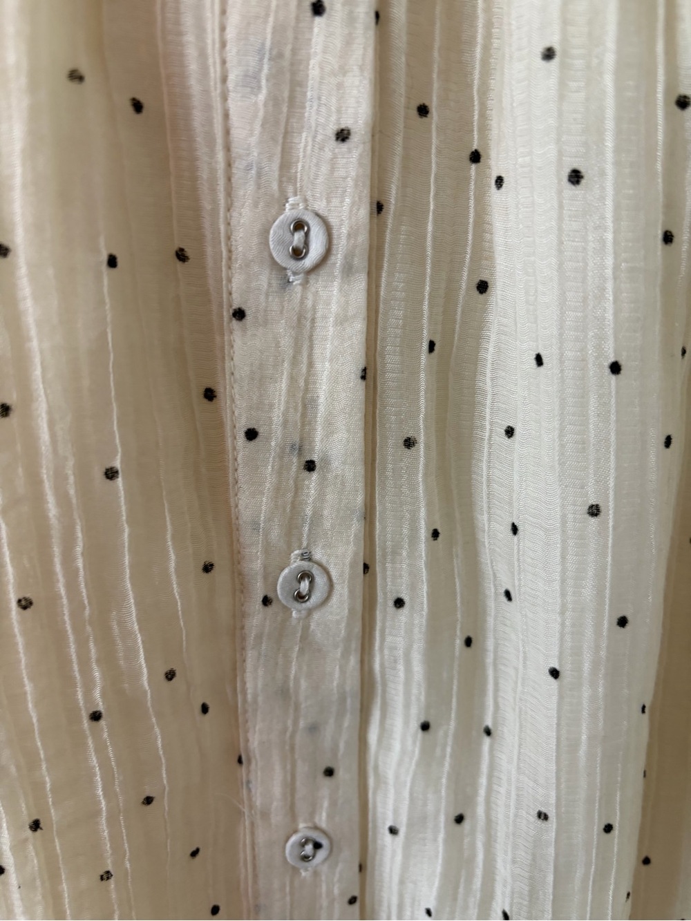Cream Polka Dot Puff Sleeve Smocked Midi Dress Medium Boho Prairie Cottagecore - Picture 5 of 9
